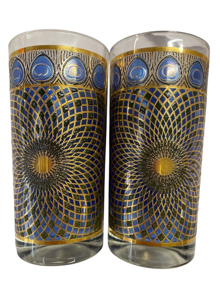 MCM Midnight Blue Rare Peacock Highball Glasses (Set of 6)