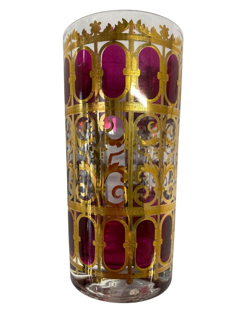 MCM Culver Cranberry Scroll Highball Glasses (Set of 9)