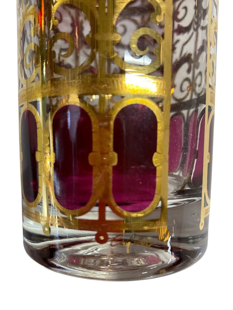 MCM Culver Cranberry Scroll Highball Glasses (Set of 9)