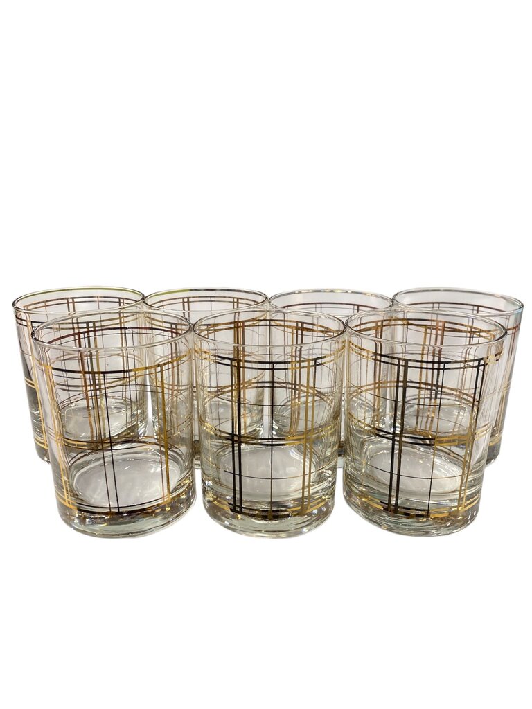 MCM Georges Briard Coco Plaid Double Old Fashion Rock Glasses
