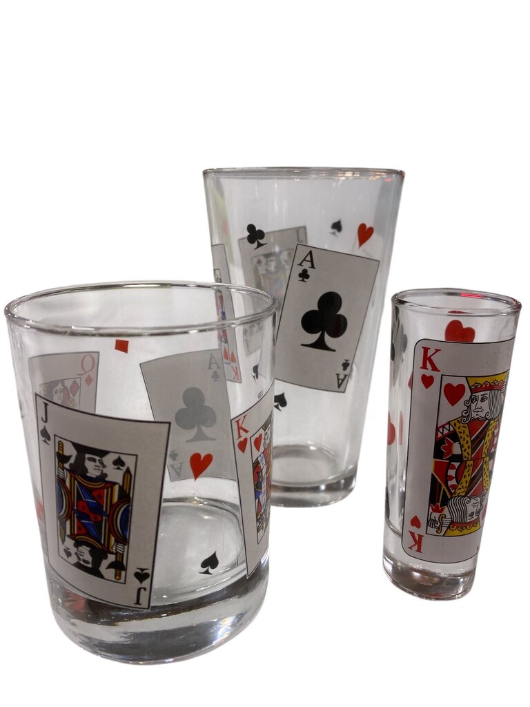 Man Cave Poker Playing Cards Chip Bowl and Beer. Whiskey and Shot Glass Set