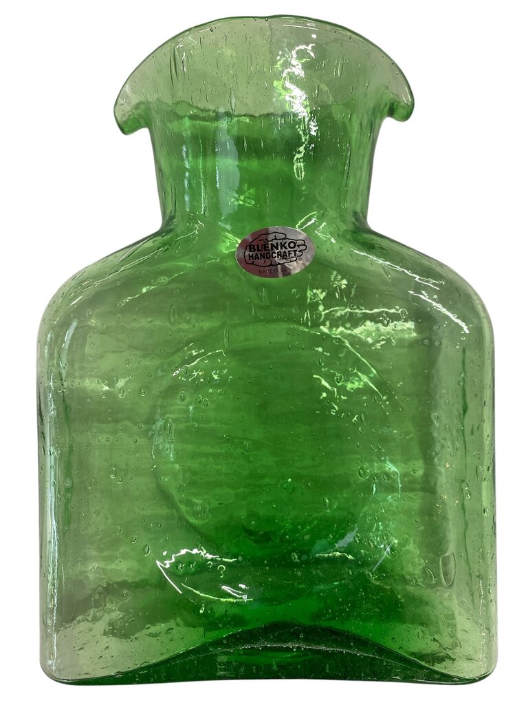 MCM Blenko #384 Green Seeded Glass Double Spout Decanter