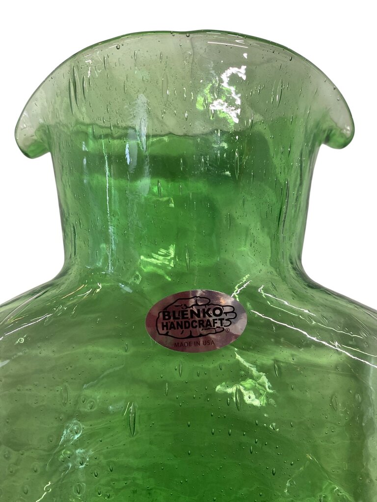 MCM Blenko #384 Green Seeded Glass Double Spout Decanter