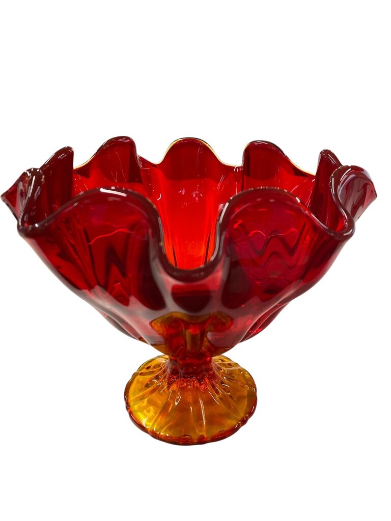 MCM L.E. Smith Orange Amberina Handkerchief Art Glass Compote