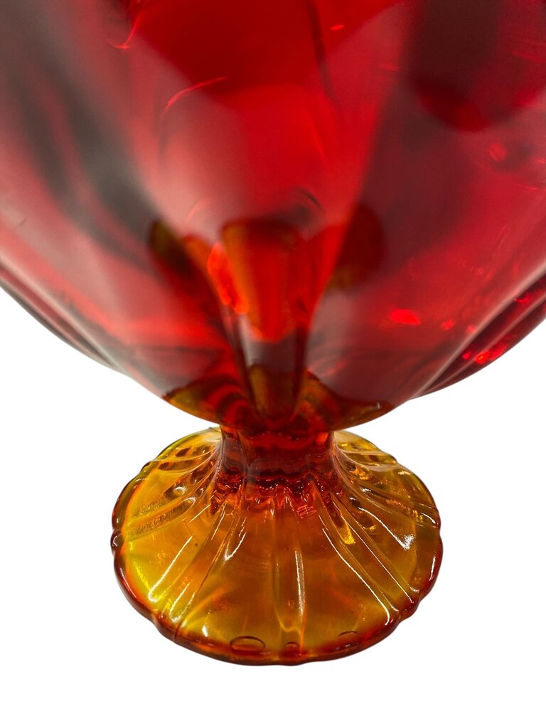 MCM L.E. Smith Orange Amberina Handkerchief Art Glass Compote