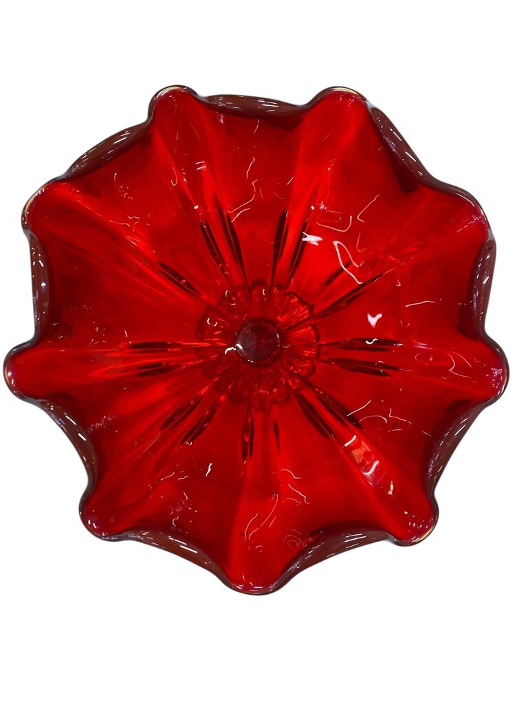 MCM L.E. Smith Orange Amberina Handkerchief Art Glass Compote