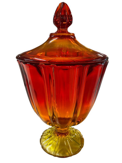 MCM Amberina Cadmium Glow Glass Jar with Lid