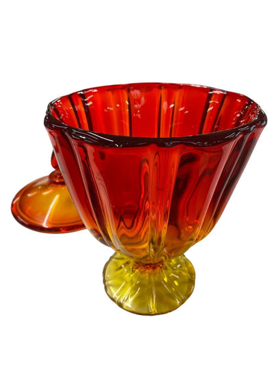MCM Amberina Cadmium Glow Glass Jar with Lid