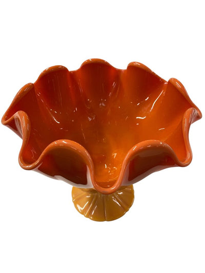 MCM L.E. Smith Orange Glass Handkerchief Footed Compote