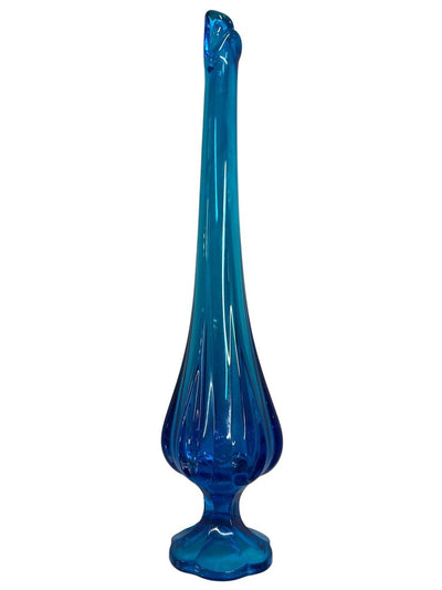 MCM L.E. Smith Blue Art Glass 17" Footed Swung Vase