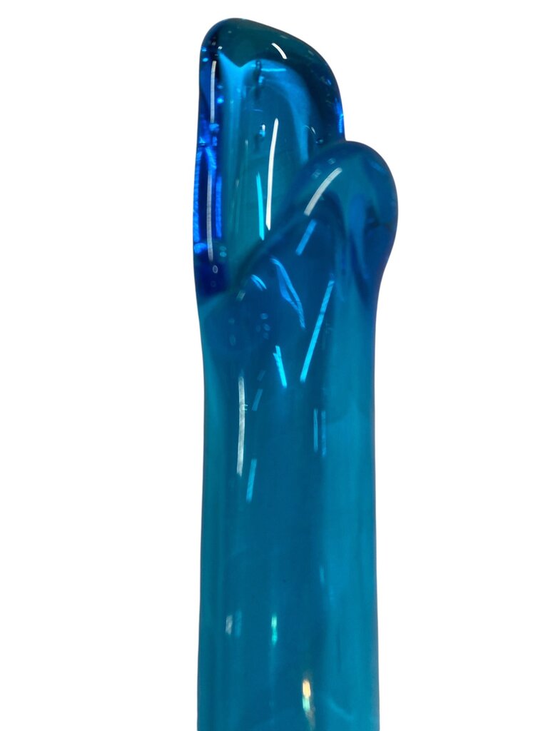 MCM L.E. Smith Blue Art Glass 17" Footed Swung Vase