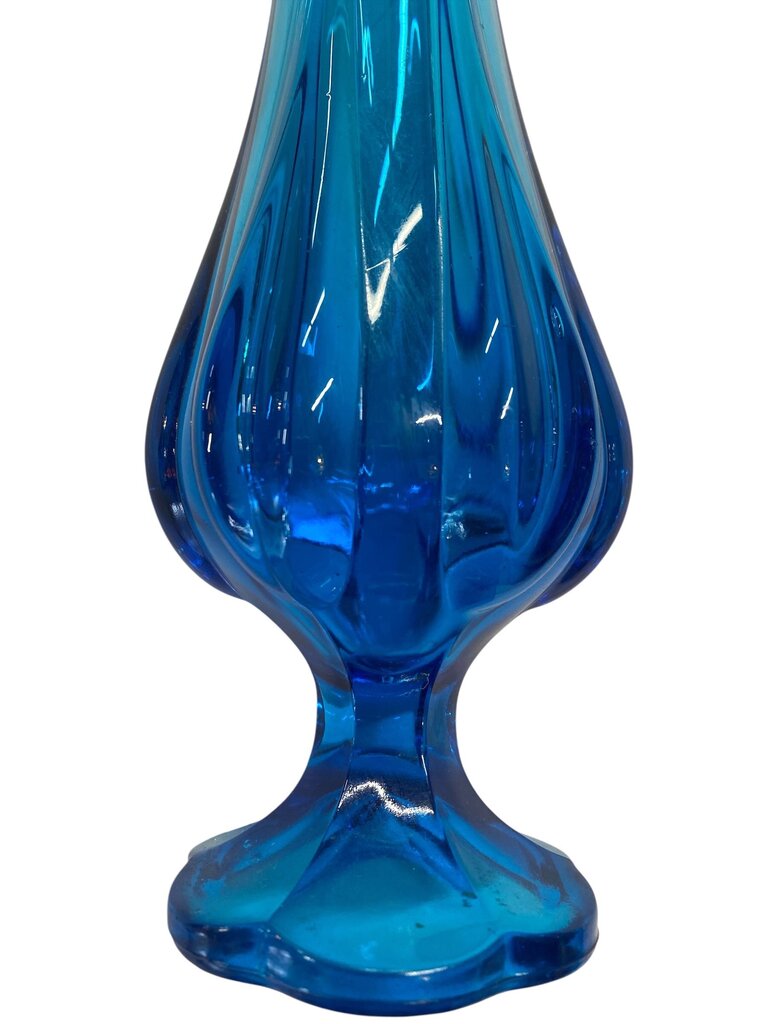 MCM L.E. Smith Blue Art Glass 17" Footed Swung Vase