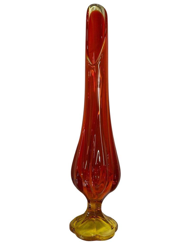 MCM L.E. Smith Amberina Orange Glass 16" Handkerchief Swung Vase
