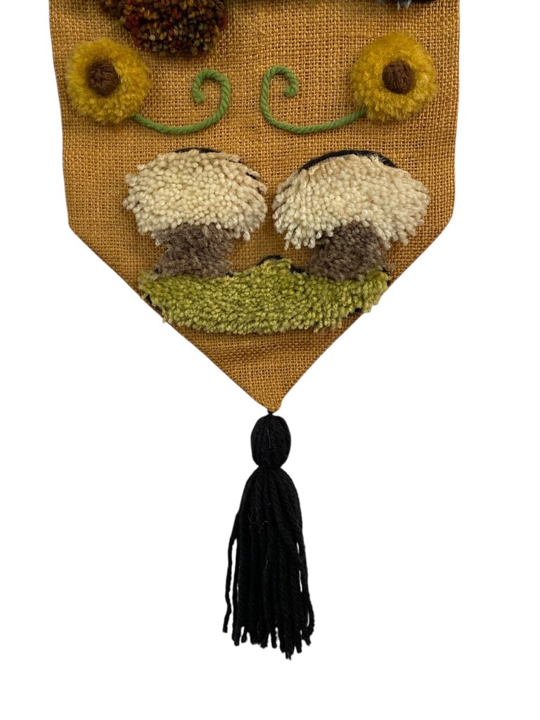 Mid Century Wool and Burlap Owl Wall Hanging