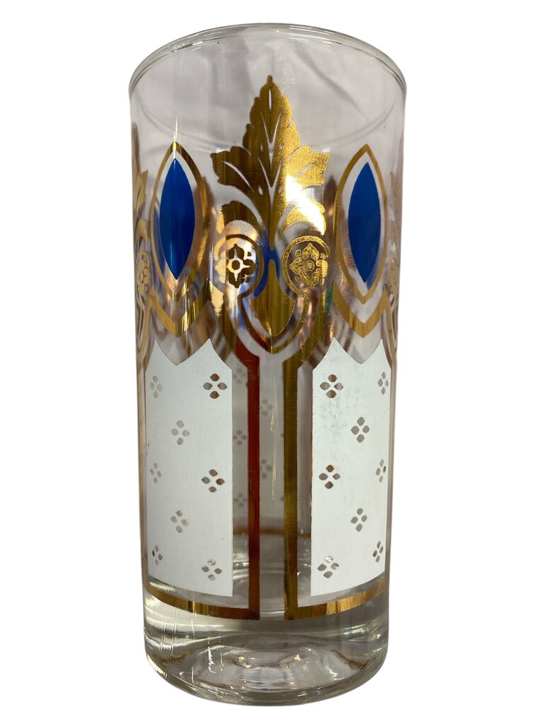 MCM Set of 8 Blue and 22K Gold Highball Glasses