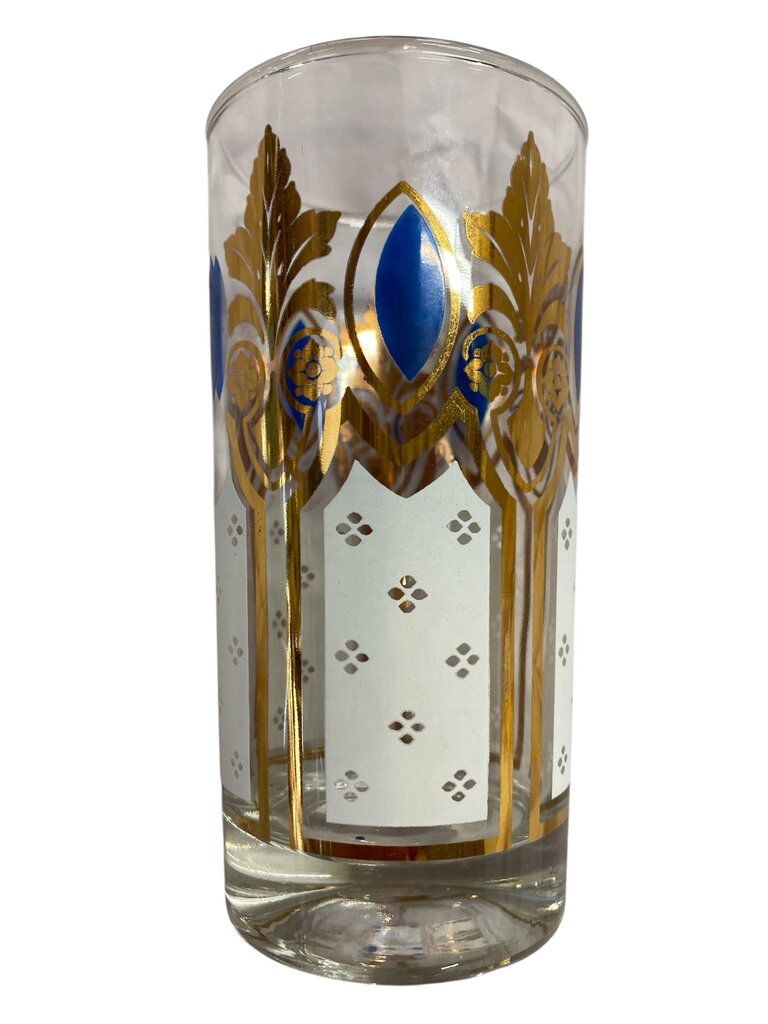 MCM Set of 8 Blue and 22K Gold Highball Glasses