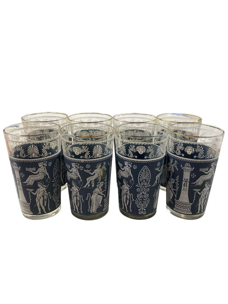 MCM Jeannette Glass Corinthian Greek Wedgewood Blue Tumblers - Set of 8