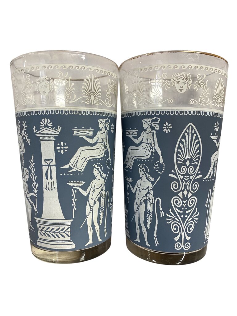 MCM Jeannette Glass Corinthian Greek Wedgewood Blue Tumblers - Set of 8