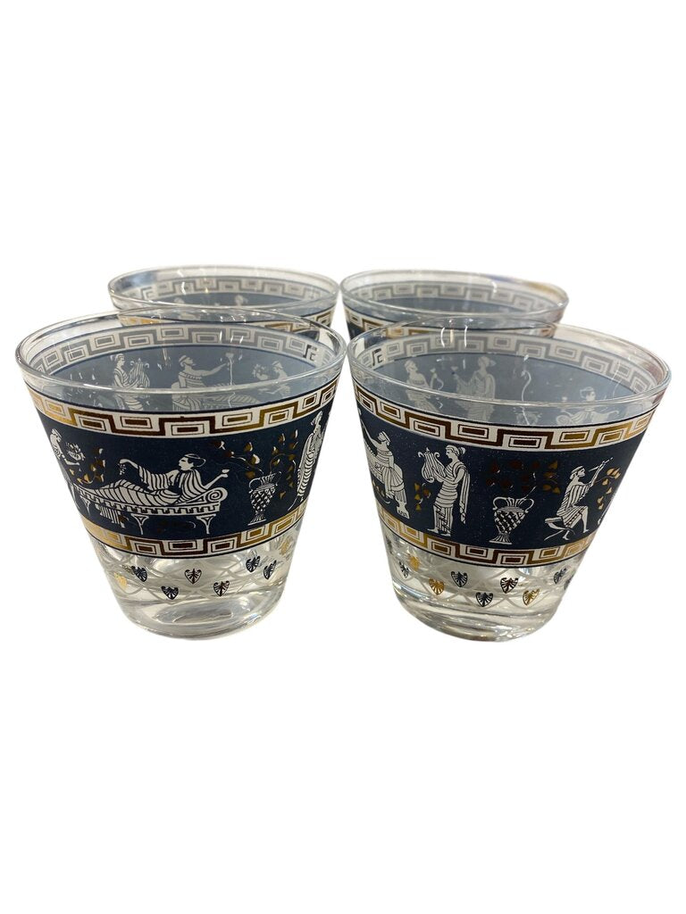 Vintage Cera Glass Etruscan Frieze Set of 4 Tumblers