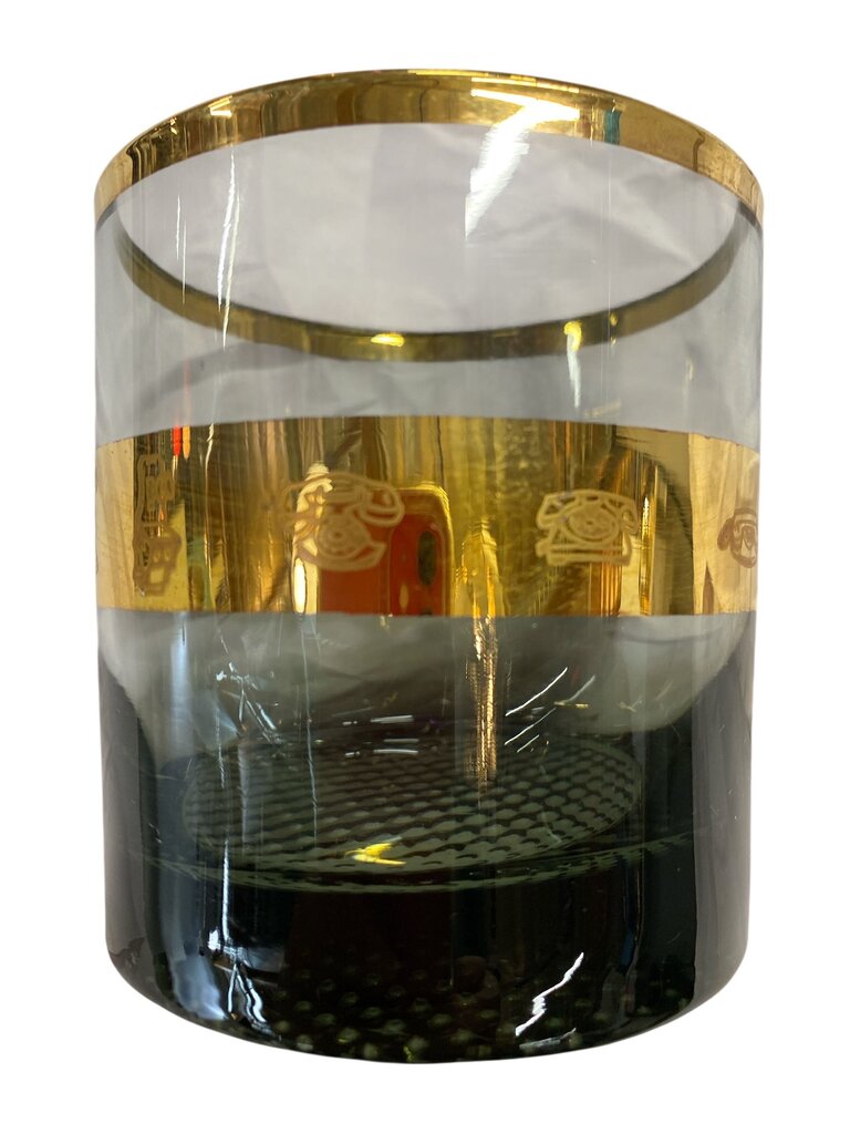 Vintage Smoked Glass Gold Band Old Fashioned Telephone Glasses (Set of 8)