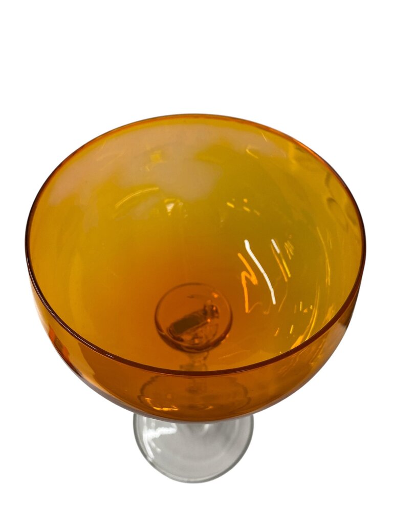 Empoli Italian Art Glass 11" Orange Compote with Twisted Clear Glass Stem