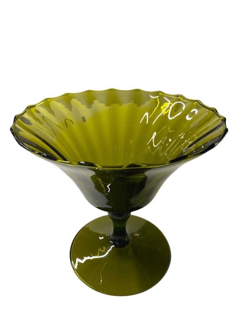 MCM Empoli Olive Green Glass Pedestal Bowl
