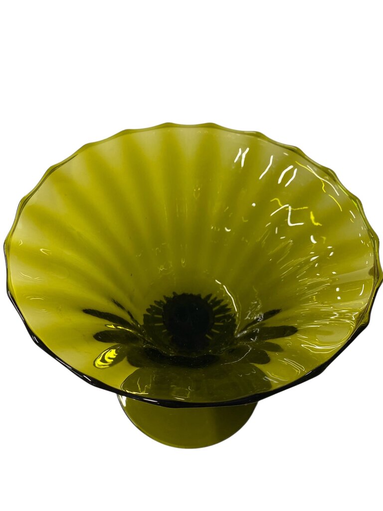 MCM Empoli Olive Green Glass Pedestal Bowl