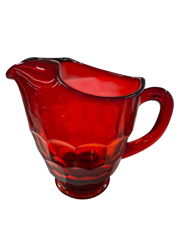 MCM Viking Georgian Ruby Red Honeycomb Pitcher and 4 Glasses