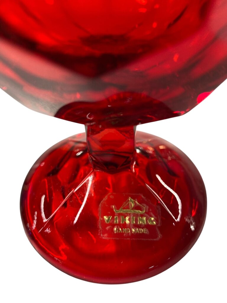 MCM Viking Georgian Ruby Red Honeycomb Pitcher and 4 Glasses