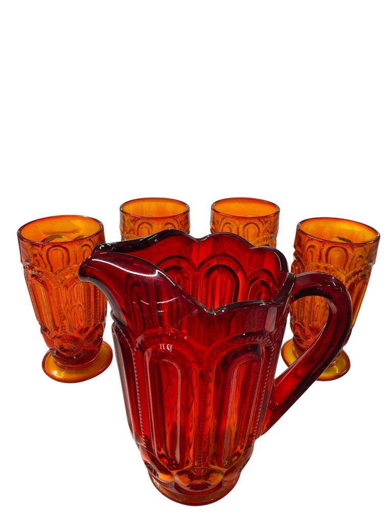 MCM L.E. Smith Amberina Moon and Stars Retro Tumbler and Pitcher Set
