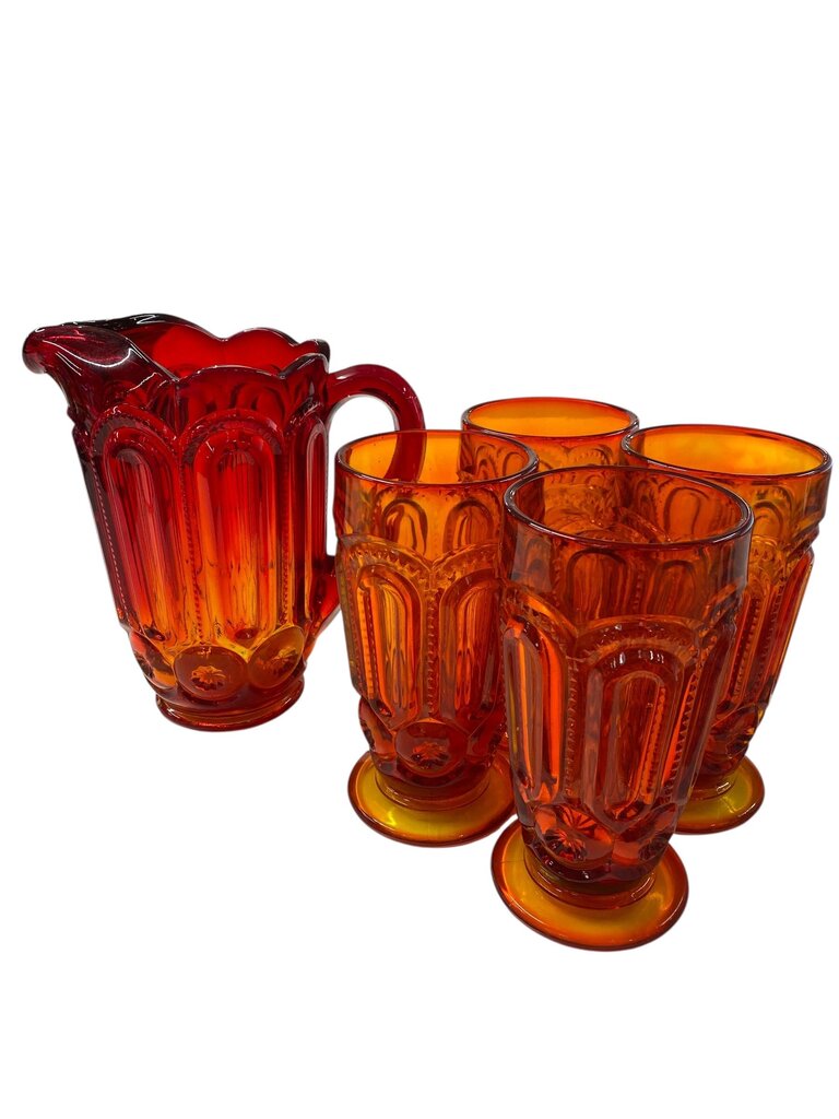 MCM L.E. Smith Amberina Moon and Stars Retro Tumbler and Pitcher Set