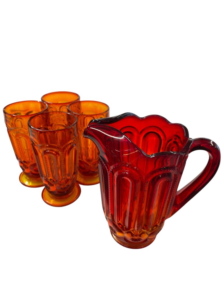 MCM L.E. Smith Amberina Moon and Stars Retro Tumbler and Pitcher Set