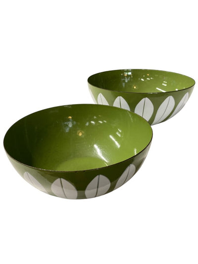 Vintage Catherine Holm Norway Pair of Stacking Green and White Enamel Lotus Bowls (Set of 2)