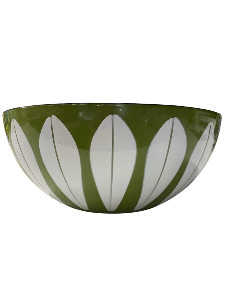 Vintage Catherine Holm Norway Pair of Stacking Green and White Enamel Lotus Bowls (Set of 2)