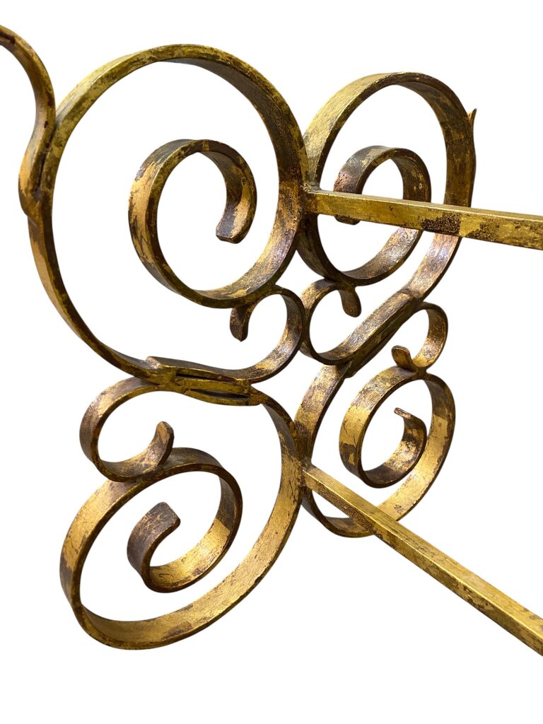 Hollywood Regency Gilt Glass and Iron Side Table