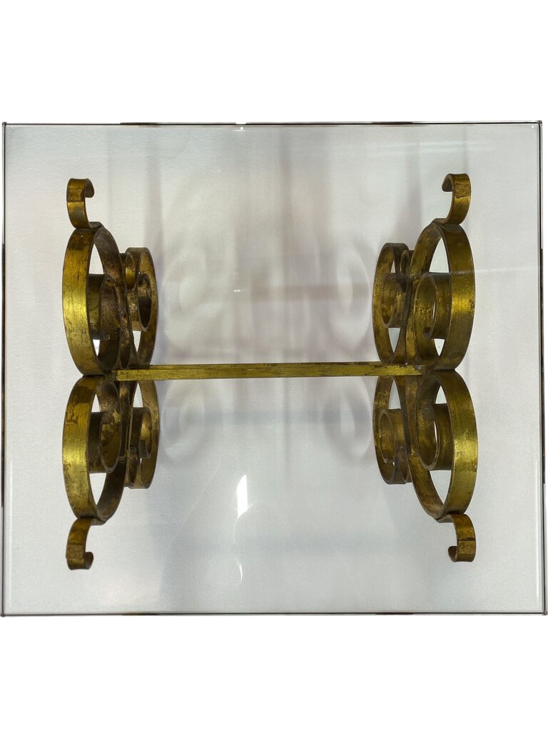 Hollywood Regency Gilt Glass and Iron Side Table