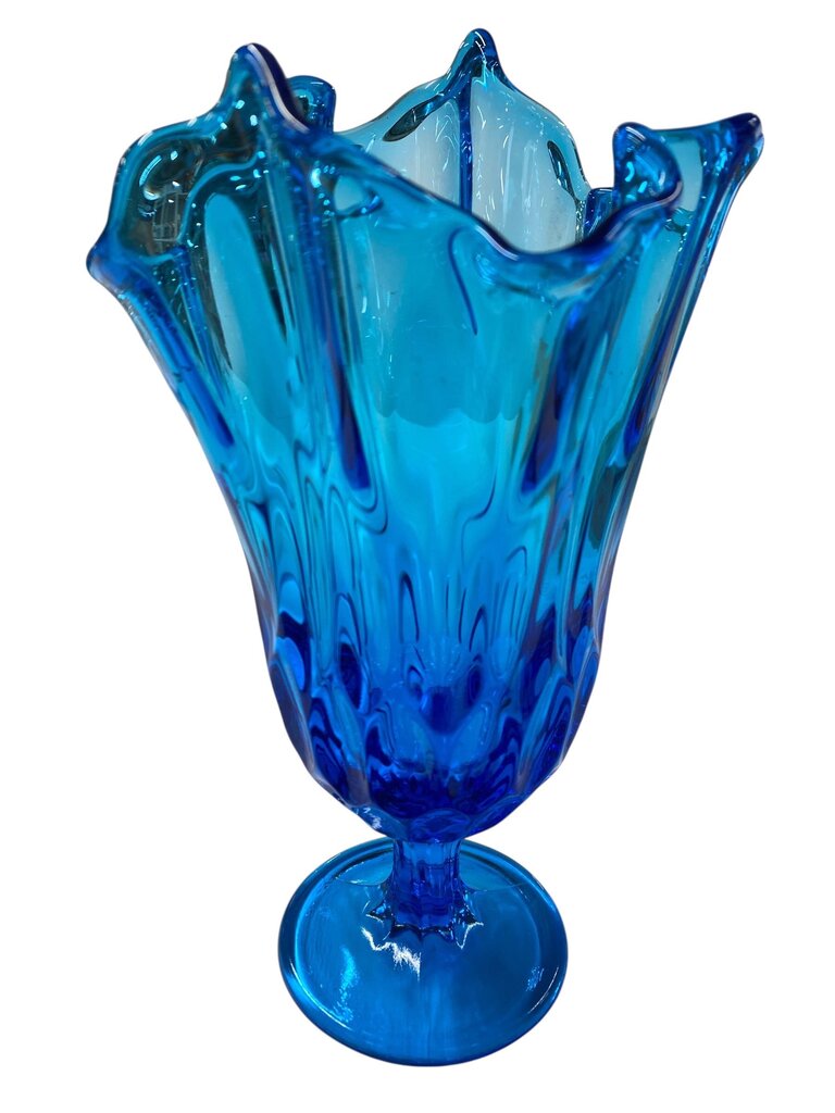 Vintage Fenton Blue Glass 9.5" Handkerchief Swung Vase