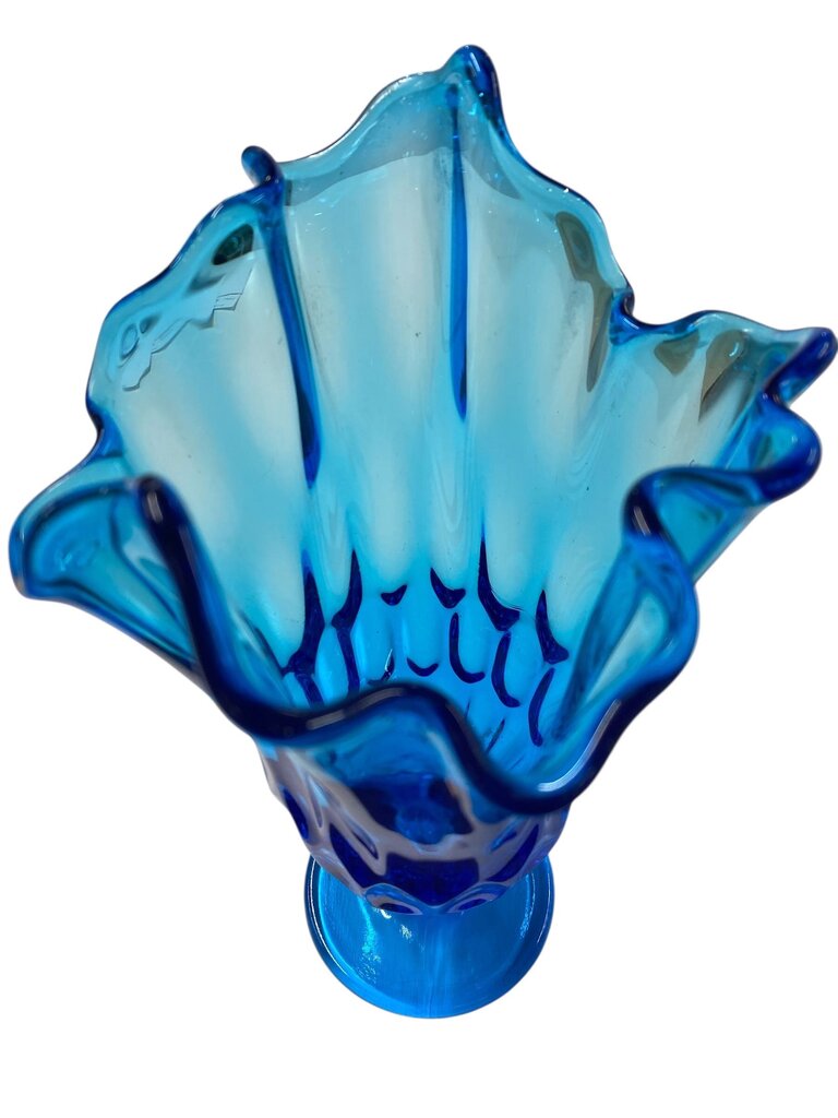 Vintage Fenton Blue Glass 9.5" Handkerchief Swung Vase