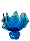 MCM L.E. Smith Peacock Blue Swung Glass 8" Footed Compote