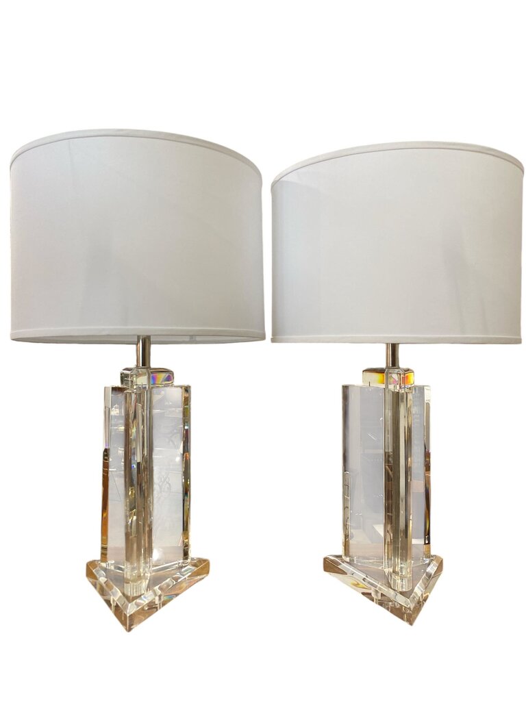 Monumental Primo Italy Signed Pair of Post Modern Lucite Lamps (Set of 2)