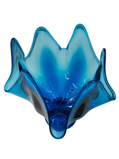 MCM L.E. Smith Peacock Blue Swung Glass 7.5" Footed Compote