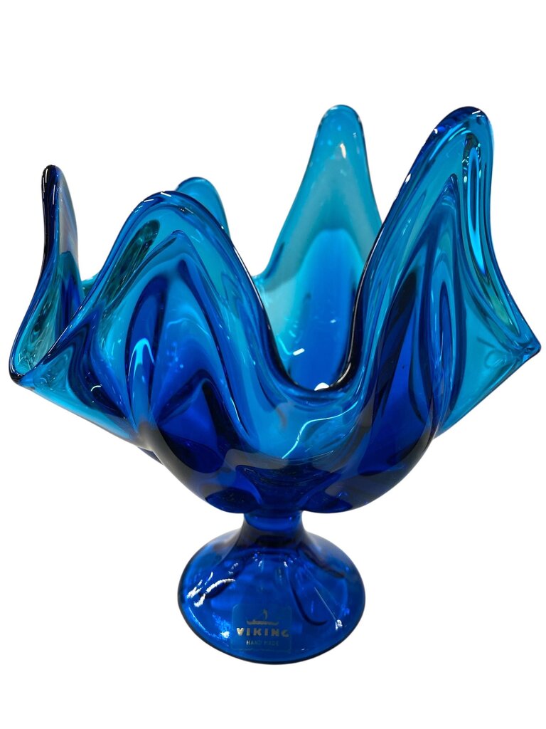 MCM Viking Blue Swung Glass 7.5" Footed Compote