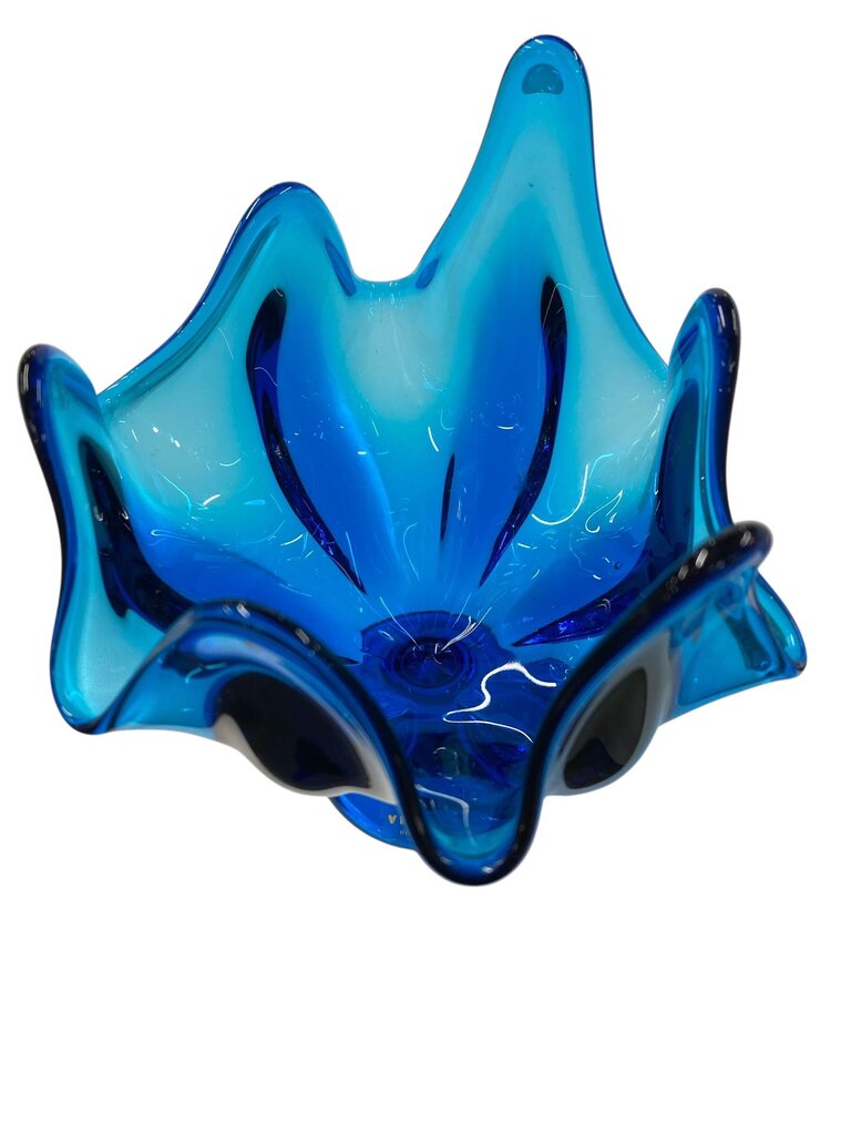 MCM Viking Blue Swung Glass 7.5" Footed Compote