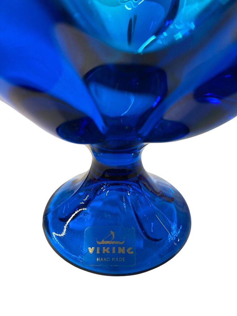 MCM Viking Blue Swung Glass 7.5" Footed Compote