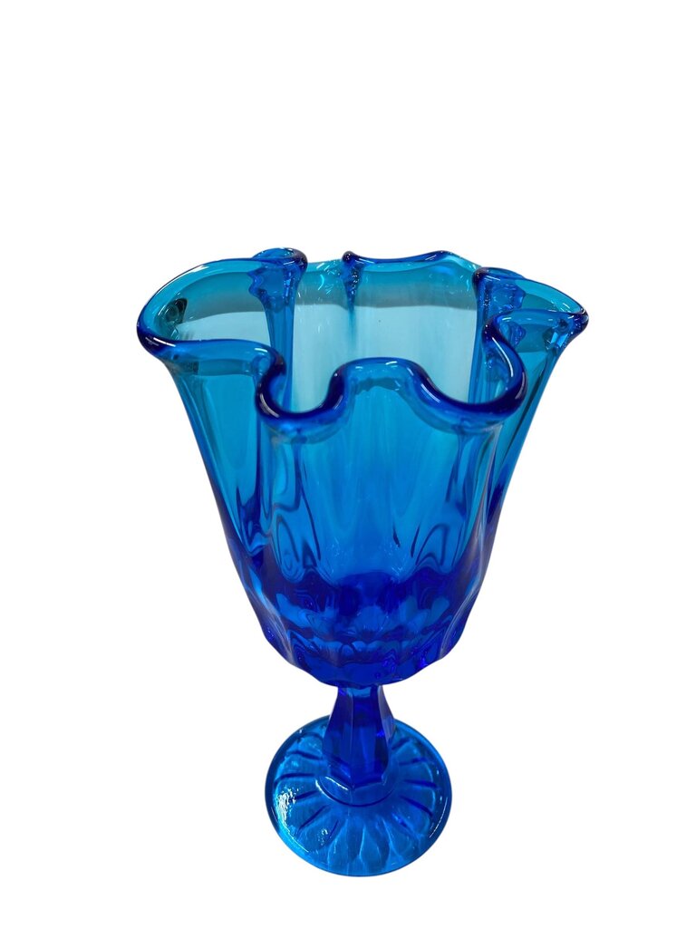 Fenton Blue Glass Stretch Handkerchief Vase