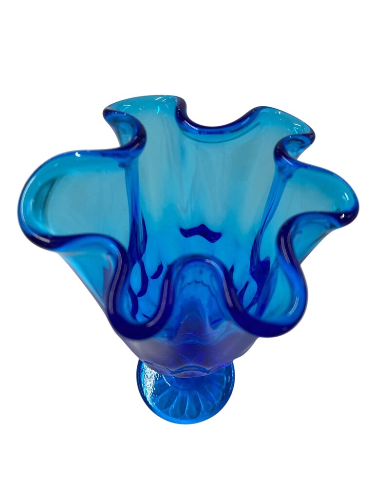 Fenton Blue Glass Stretch Handkerchief Vase