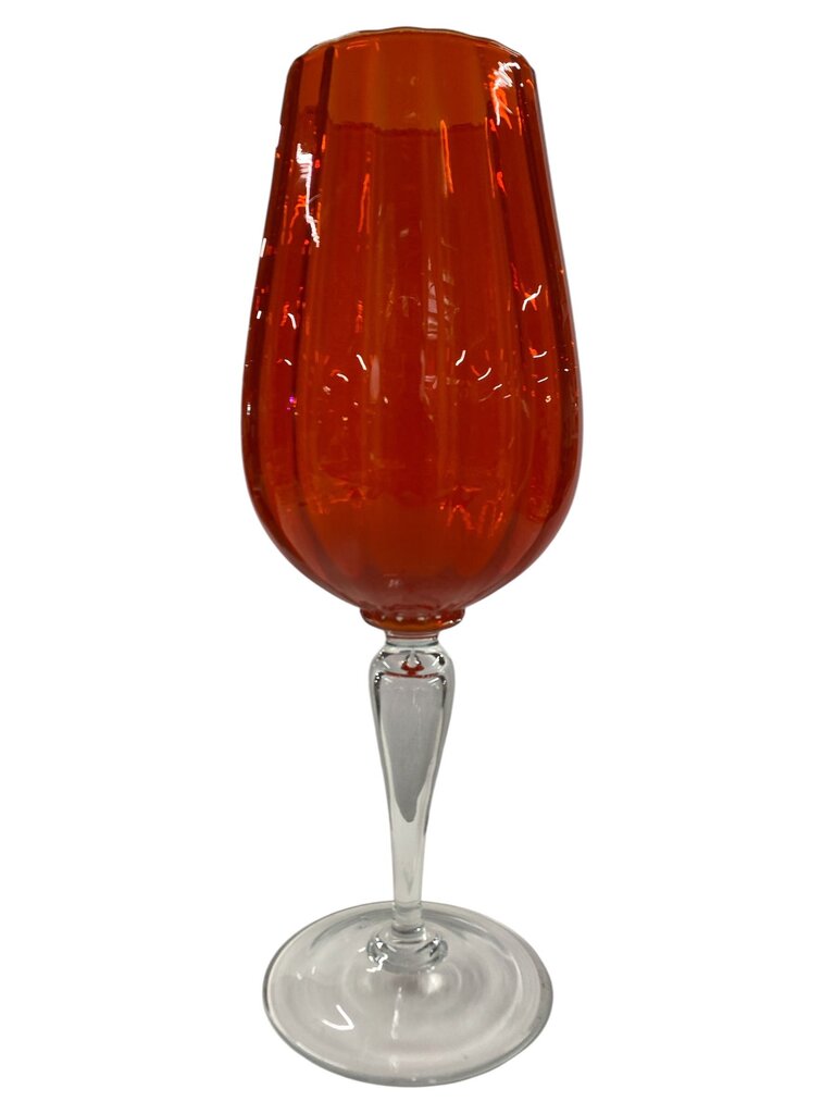 Vintage Orange Art Glass 15" Vase with Clear Stem