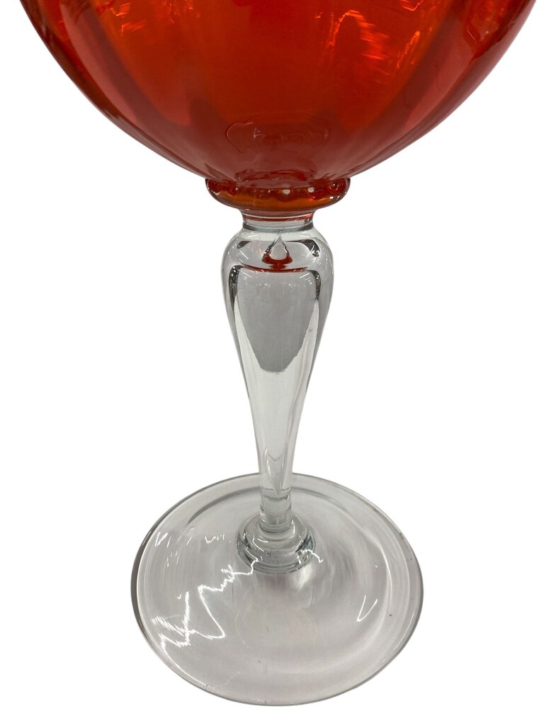 Vintage Orange Art Glass 15" Vase with Clear Stem