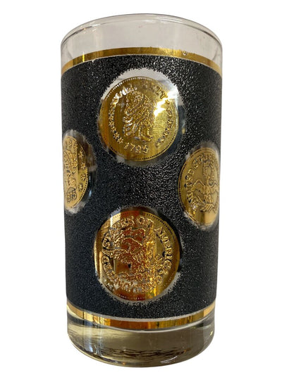 Vintage Libbey 22K Gold and Textured Black Coins of the World Highball Glasses (Set of 4)