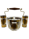 1960's Vito Bari Signed 22K Gold Fleur de Lis Crown Ice Bucket and Highball Glass Set